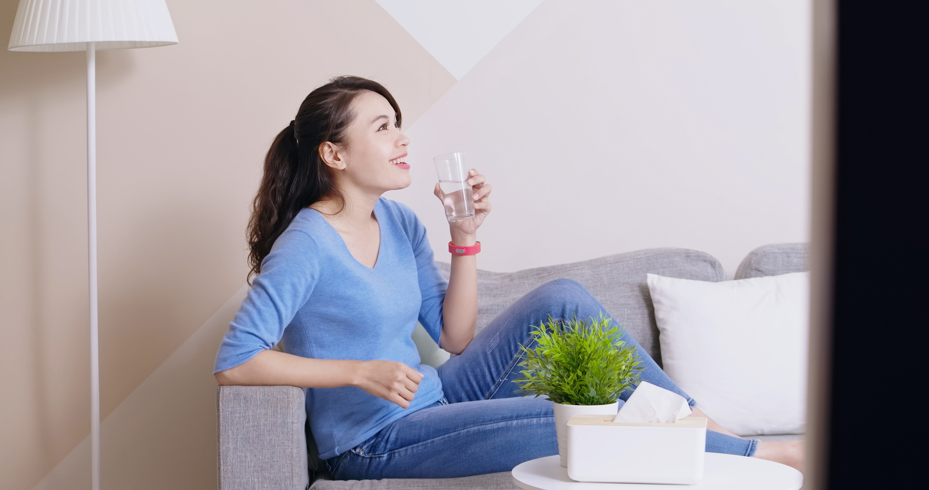Asian woman drink water